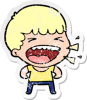 distressed sticker of a cartoon laughing man png