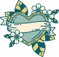 iconic tattoo style image of a heart and banner png