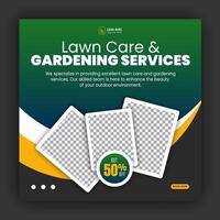 Corporate modern lawn care garden service for social media cover design template, agriculture and organic food campaign post web banner, abstract green, yellow color shapes vector