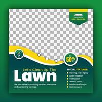 Corporate modern lawn care garden service for social media cover design template, agriculture and organic food campaign post web banner, abstract green, yellow color shapes vector