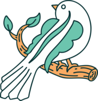 imagen icónica de estilo tatuaje de un pájaro en una rama png