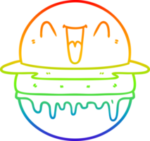 rainbow gradient line drawing of a cartoon happy burger png