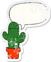 tekenfilm cactus met toespraak bubbel verontrust verontrust oud sticker png