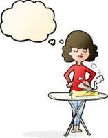 cartoon woman ironing with thought bubble png