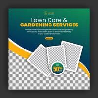 Corporate modern lawn care garden service for social media cover design template, agriculture and organic food campaign post web banner, abstract green, yellow color shapes vector