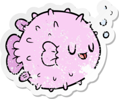 distressed sticker of a cartoon blowfish png