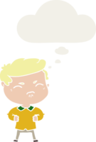 cartoon annoyed man with thought bubble in retro style png