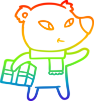 rainbow gradient line drawing of a cute cartoon christmas bear png