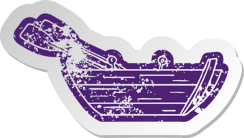 distressed old cartoon sticker of a wooden row boat png