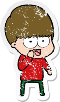 distressed sticker of a happy cartoon boy png