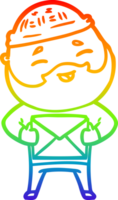 rainbow gradient line drawing of a cartoon happy bearded man png