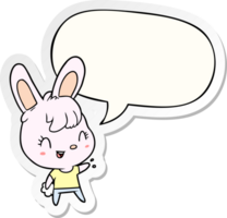 mignonne dessin animé lapin avec discours bulle autocollant png