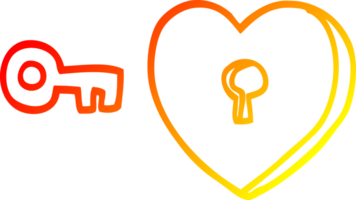 warm gradient line drawing of a cartoon heart and key png