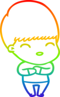 rainbow gradient line drawing of a happy cartoon boy png