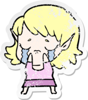 bedrövad klistermärke av en tecknad gråtande tomte flicka png
