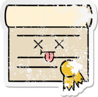 distressed sticker of a cute cartoon certificate png