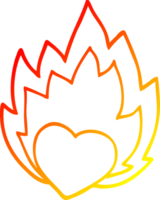 warm gradient line drawing of a cartoon flaming heart png