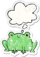 cartoon frog with thought bubble as a distressed worn sticker png