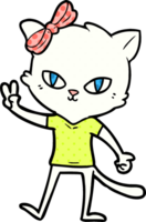 cute cartoon cat girl giving peace sign png