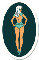 autocollant de tatouage dans le style traditionnel d'une fille pin-up en maillot de bain png