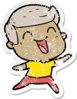 distressed sticker of a cartoon man laughing png