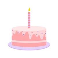 Delicious Birthday Cake. Cute Cake with Pink Icing Cream on Plate. vector