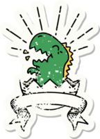 worn old sticker of a tattoo style hatching dinosaur png