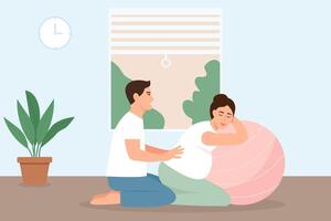 Pregnant woman preparing for childbirth with partner. vector