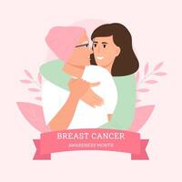 Breast Cancer awareness. Woman with pink ribbon. Pink october month female healthcare campaign solidarity web template design. vector