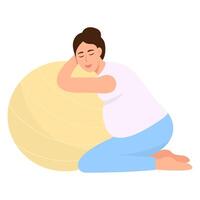 Woman giving birth in a comfortable position for childbirth on a fitball.Preparing for childbirth. vector