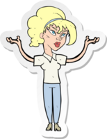 sticker of a cartoon woman raising hands in air png