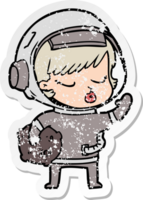 distressed sticker of a cartoon pretty astronaut girl png