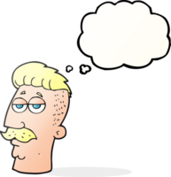mão desenhado pensamento bolha desenho animado homem com hipster cabelo cortar png