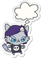 cartoon tough cat girl with thought bubble as a printed sticker png