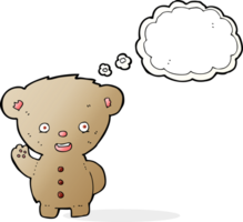 tekenfilm teddy beer golvend met gedachte bubbel png