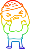 rainbow gradient line drawing of a cartoon man with beard png