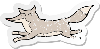 retro distressed sticker of a cartoon running wolf png