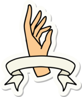tattoo style sticker with banner of a hand png