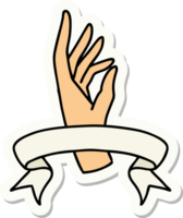 tatoeëren stijl sticker met banier van een hand- png