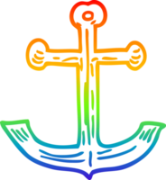 rainbow gradient line drawing of a cartoon ships anchor png