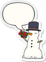 dessin animé bonhomme de neige avec discours bulle autocollant png