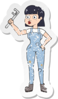 retro distressed sticker of a cartoon female plumber png