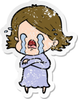 distressed sticker of a cartoon woman crying png