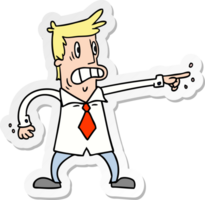 hand drawn sticker cartoon doodle man pointing looking worried png