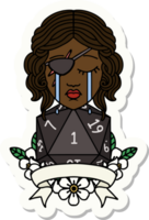 sticker of a crying human rogue with natural one roll png