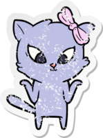 distressed sticker of a cartoon cat png