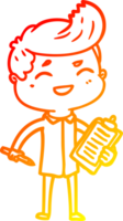 caloroso gradiente linha desenhando do uma desenho animado rindo vendedor png