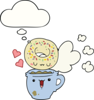 cute cartoon donut and coffee with thought bubble png