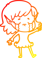 warm gradient line drawing of a cartoon crying elf girl png