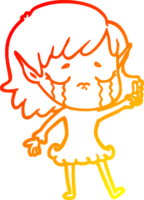 caloroso gradiente linha desenhando do uma desenho animado chorando duende menina png